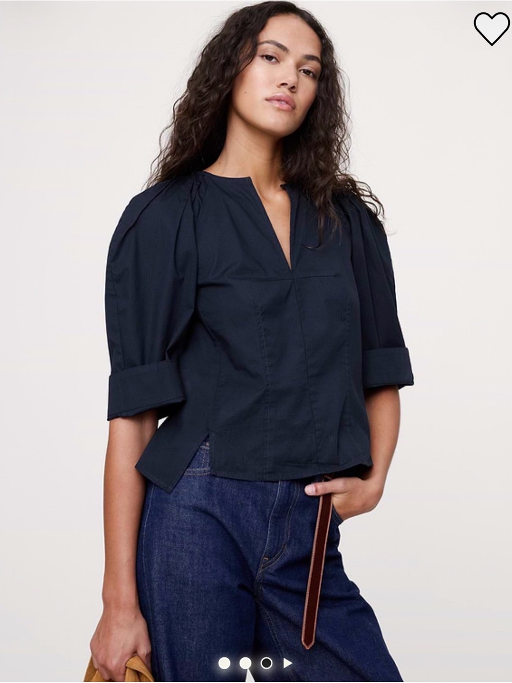 NWT Banana Republic Volume Sleeve Blouse, Stretch Cotton Navy Blue size XS